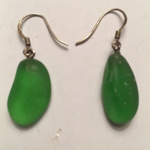 Vintage Jewelry - VTG HAWAIIAN SEA GLASS EARRINGS - STERLING SILVER